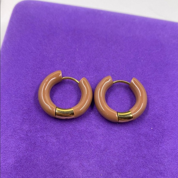 💛 Elegant 18k Gold Plated Boho Caramel Hoop Earrings - Picture 1 of 5